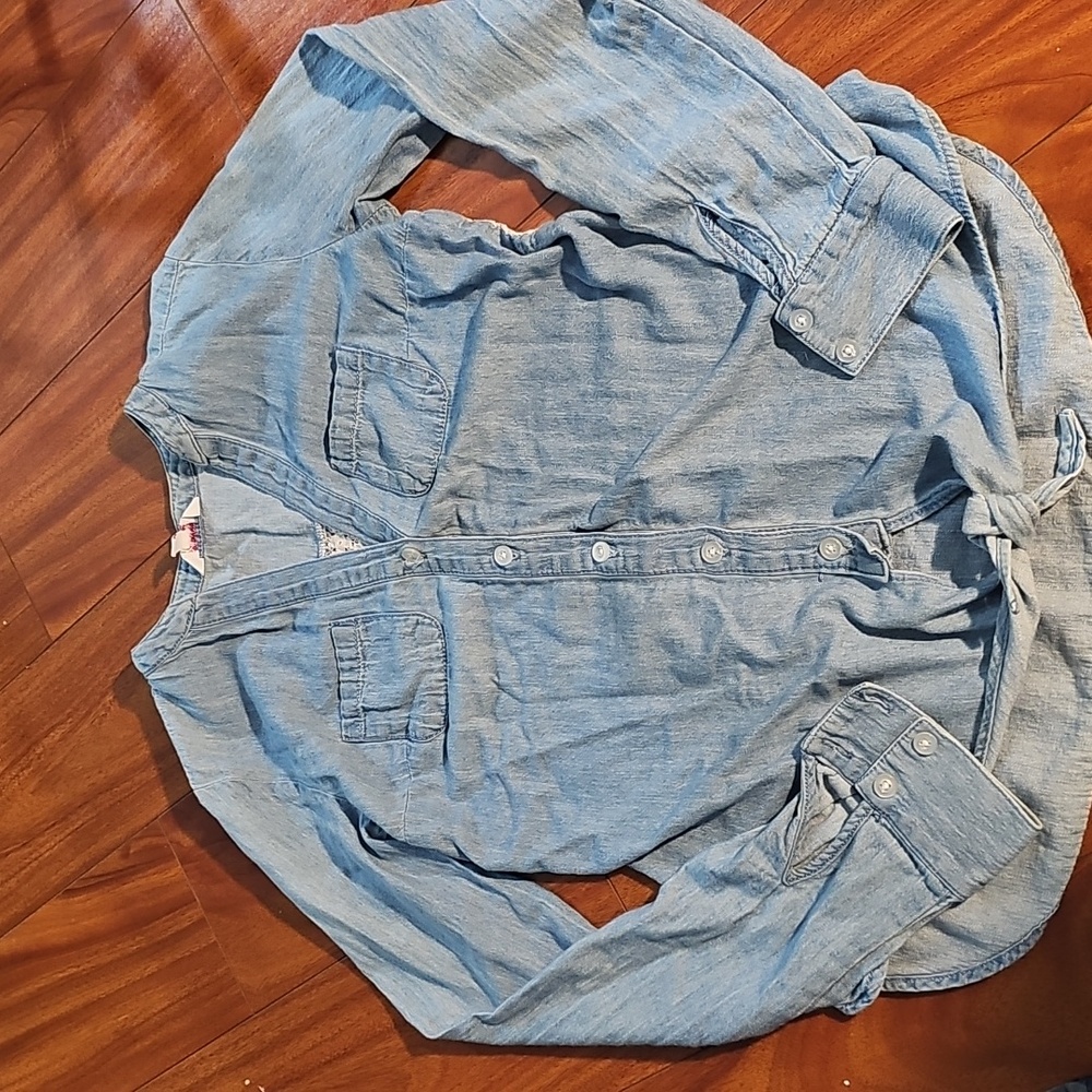 Vintage Candie’s Denim Shirt Lace Back Tie Front Sz XS Y2K